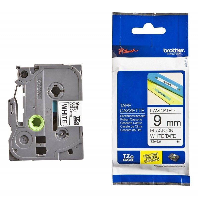 Cassette à ruban Brother TZe-221 noir sur blanc 9 mm