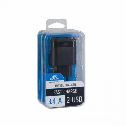 Chargeur mural 3.4A 2 ports USB noir sans câble