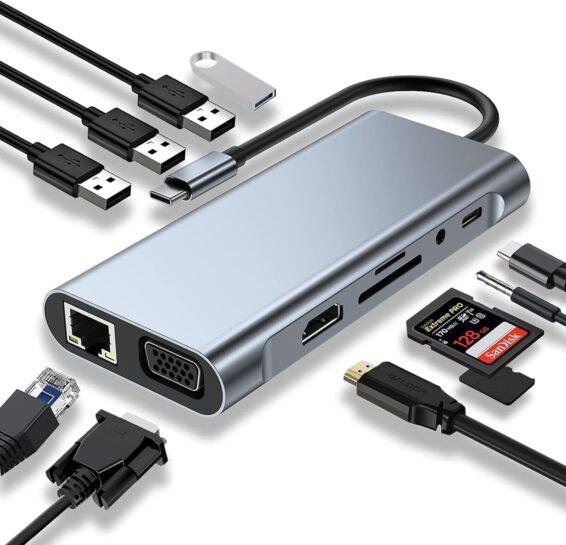 Adaptateur USB Type-C 11 en 1 Hub Multifonction 4K HDMI RJ45
