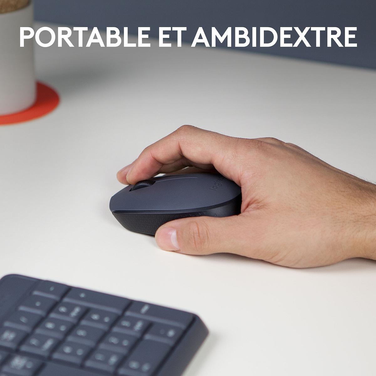 Logitech Souris sans fil M170 ambidextre – capteur optique – 3 bouton – Gris