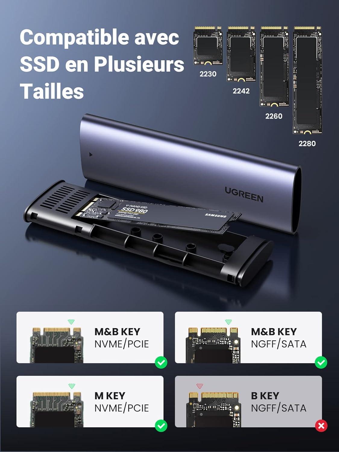 Boitier disque dur externe Ugreen Nvme M2 SATA SSD (90264)