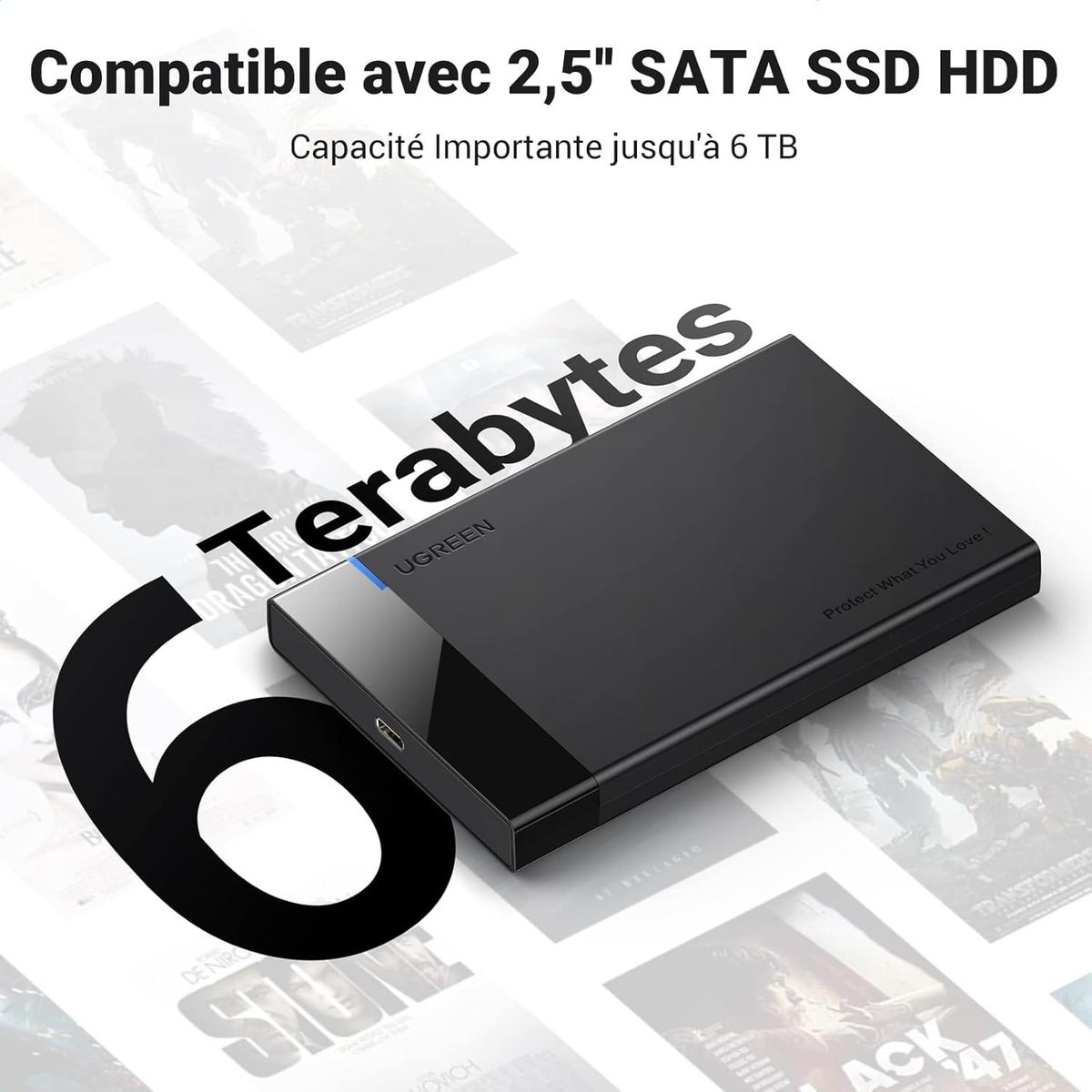 Boîtier externe UGREEN USB-C vers USB-A pour disque dur 2,5" SATA