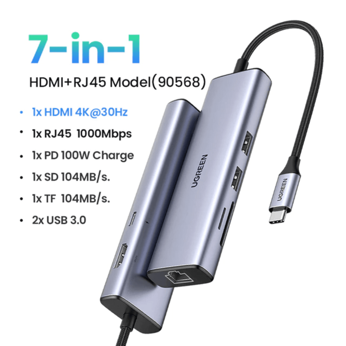 Adaptateur USB-C 7 en 1 UGREEN avec Power Delivery 100W