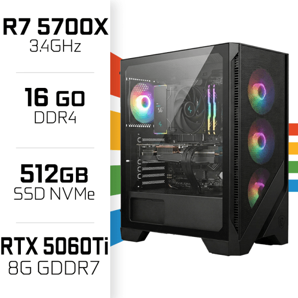 PC Gamer Ryzen 7 5700X/16GB/512GB SSD/RTX5060Ti 8GB