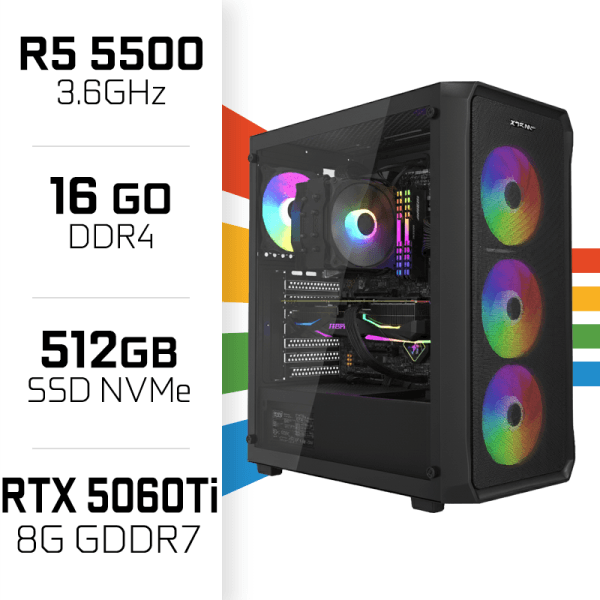 PC Gamer Ryzen 5 5500/16GB/512GB SSD/RTX5060Ti 8GB