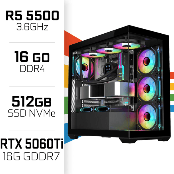 PC Gamer Ryzen 5 5500/16GB/512GB SSD/RTX5060TI 16G