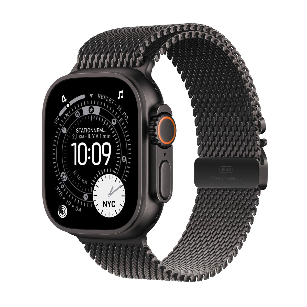Apple Watch Ultra 3 49mm Bracelet Milanais titane noir