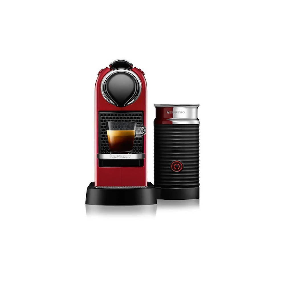 Nespresso CitiZ & Milk C123 - Machine à café rouge cerise avec mousseur intégré
