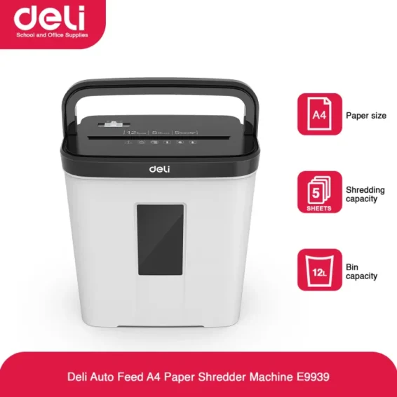 Deli Destructeur de Papier A4 E9939 - 12 Litres / 5 Feuilles