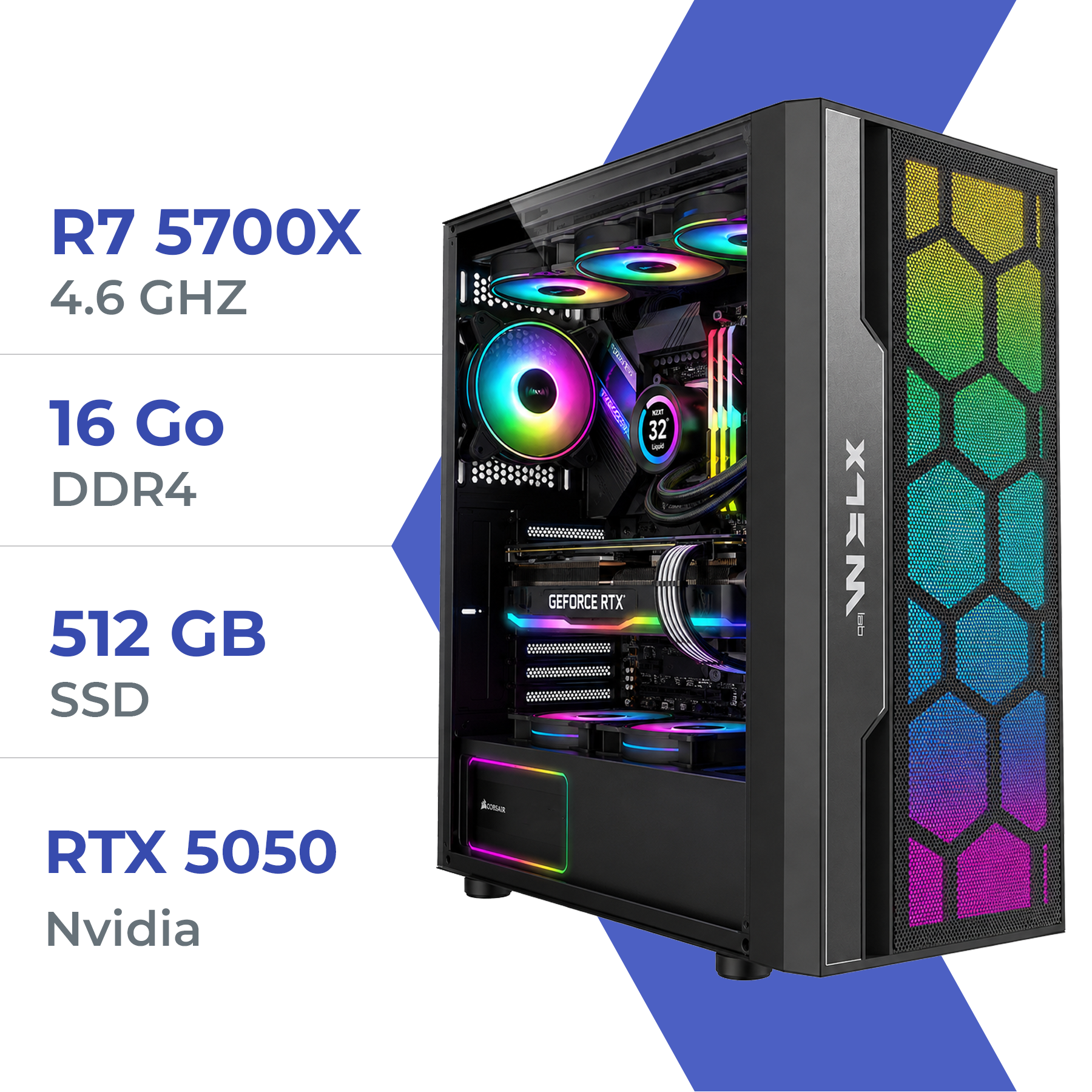 PC Gamer R7 5700X / RTX 5050 / 16 Go RAM / 512 Go SSD
