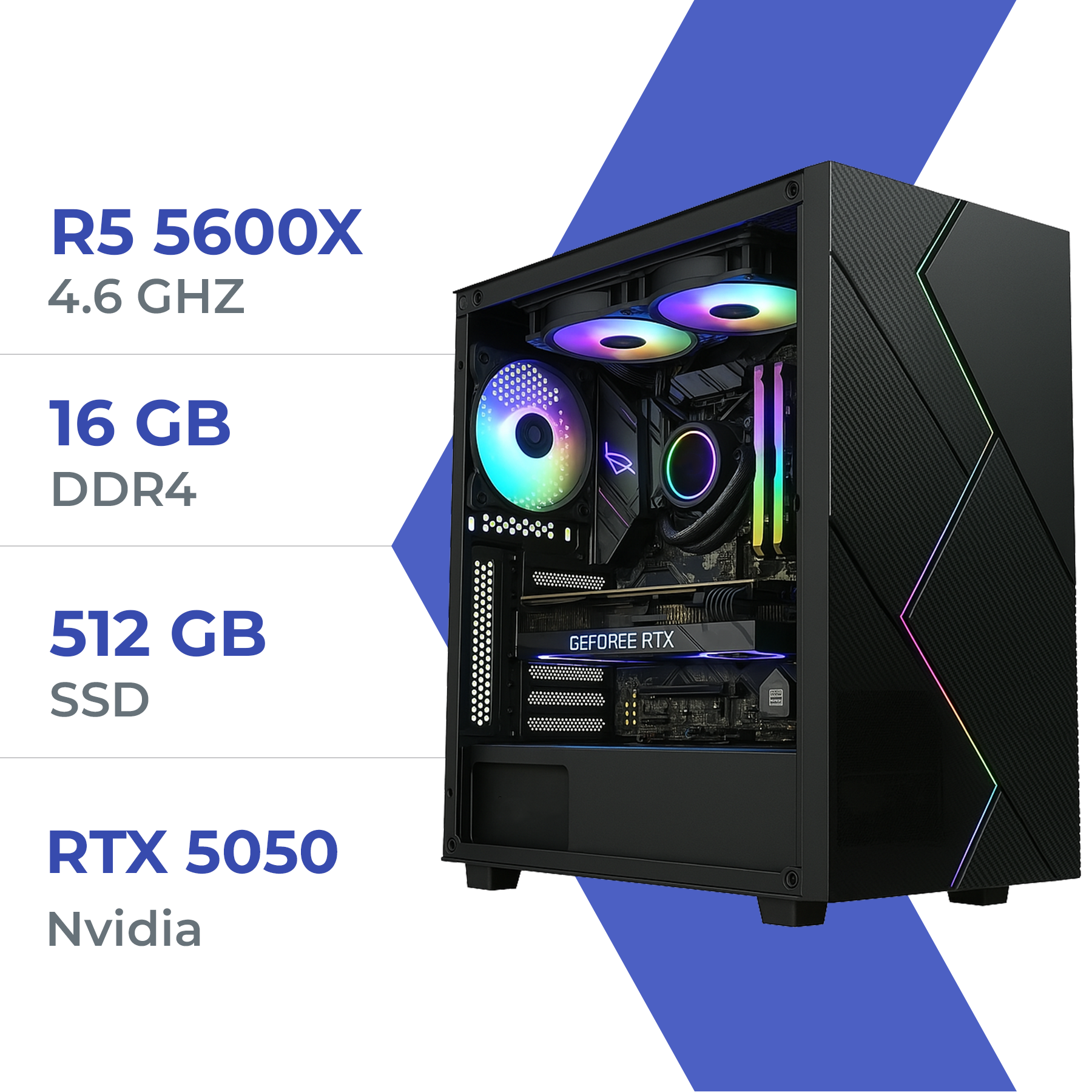 PC Gamer Ryzen 5 5600X 16GB RAM RTX 5050 512GB SSD