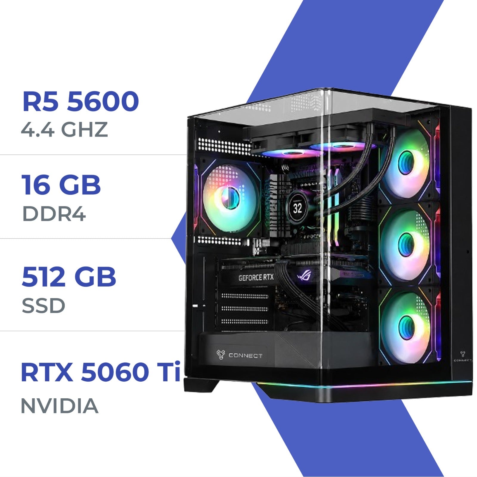 PC Gamer Ryzen 5 5600 / 16 Go RAM / RTX 5060 Ti 16 Go / 512 Go SSD