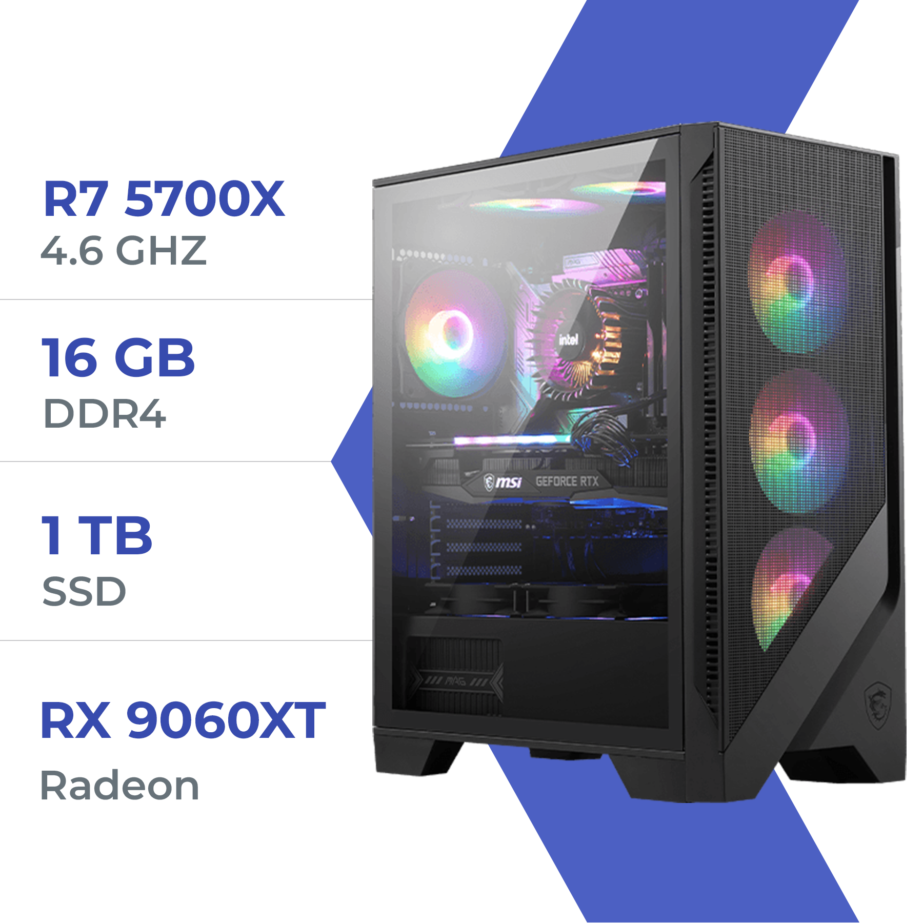 PC Gamer R7 5700X/1TB SSD/16GB/RX 9060 XT 16GB