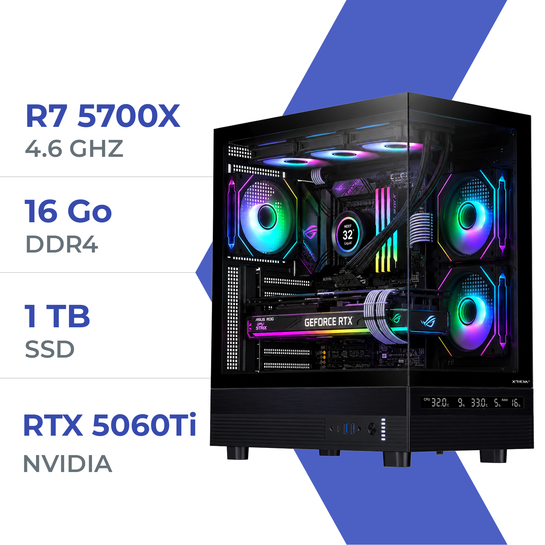PC Gamer R7 5700X/1TB SSD/16GB/RTX 5060Ti 16GB