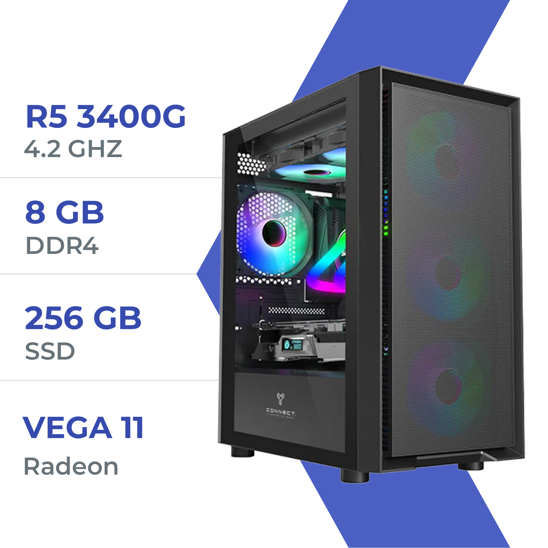 PC Gamer Ryzen 5 3400G/8GB/256GB SSD/Radeon Vega 11